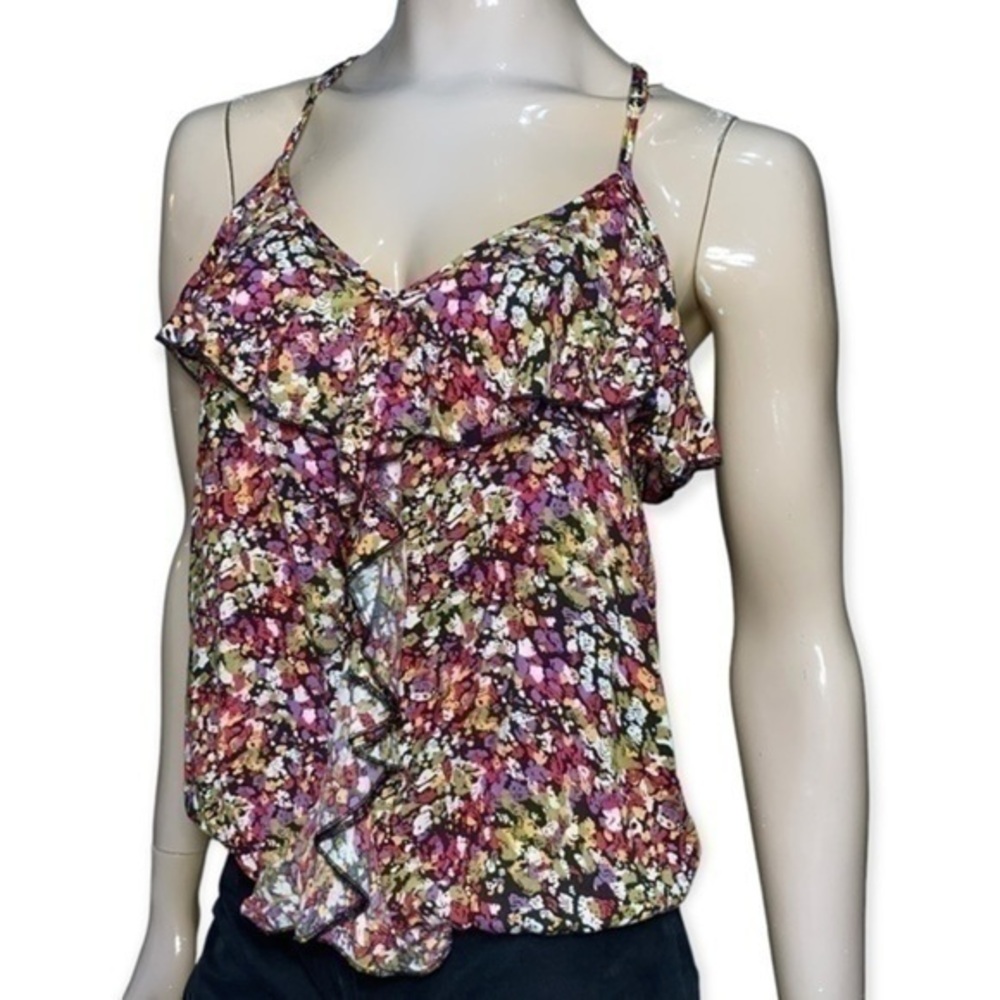 Mimi Chica Women’s Size L Floral Printed Ruffle Front Tank Top